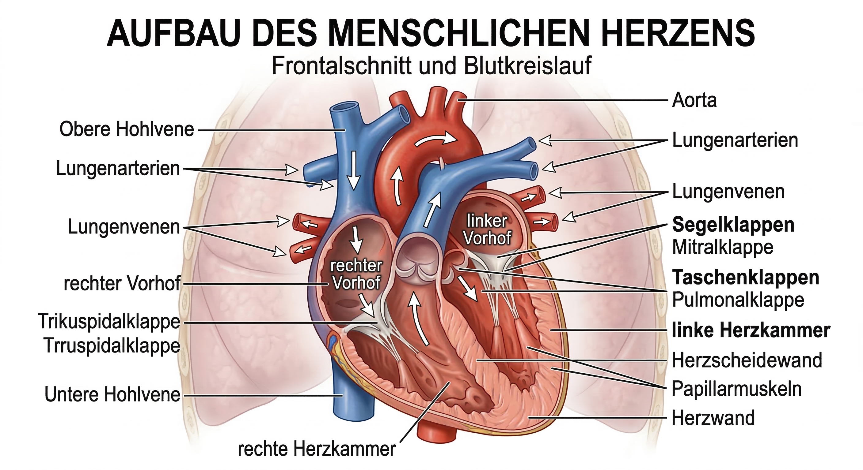 Aufbau des menschlichen Herzens