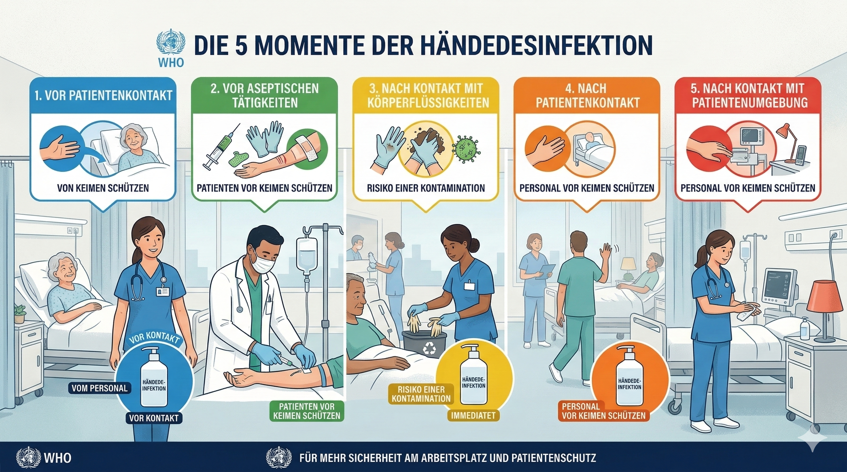 WHO 5 Momente der Händedesinfektion