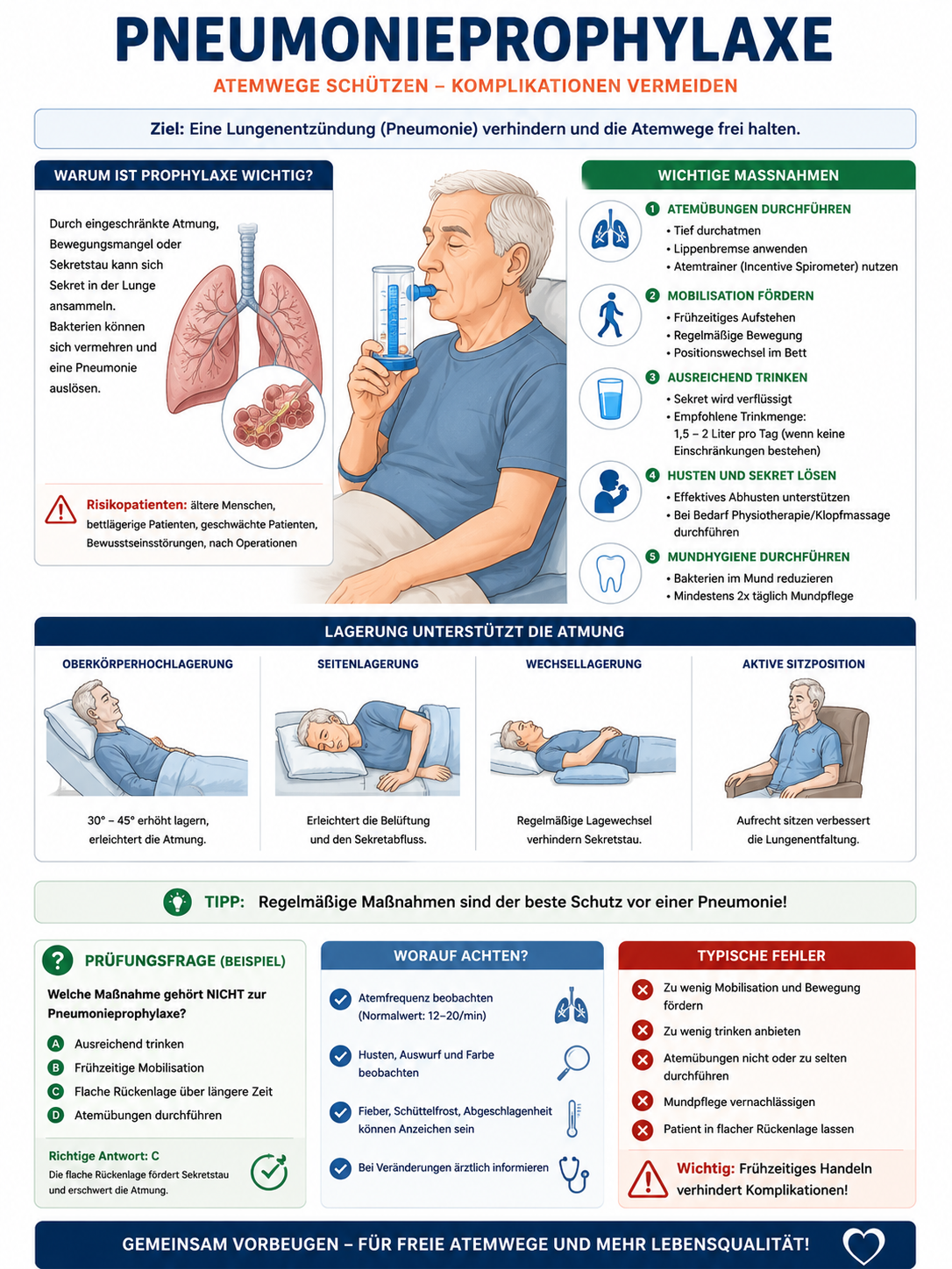 Pneumonieprophylaxe mit Atemübungen, Mobilisation und Positionierung