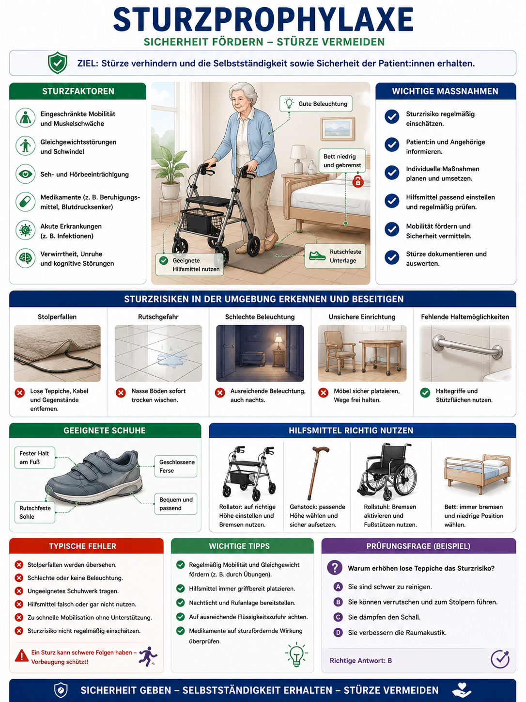 Sturzprophylaxe mit Rollator, sicherer Umgebung und geeigneten Hilfsmitteln